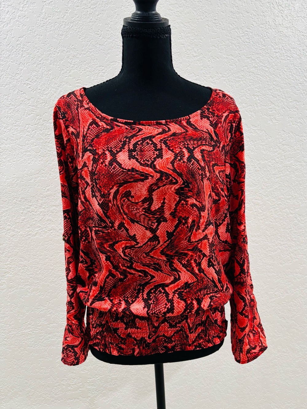 Michael Kors Red and Black Abstract Print Long Sleeve Top